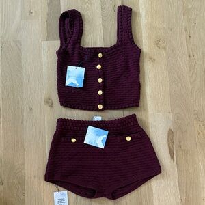Burgundy Knit Crop Top and Shorts